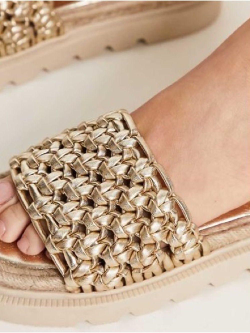 ASOS Woven Metallic Slide Sandal in Gold size 7